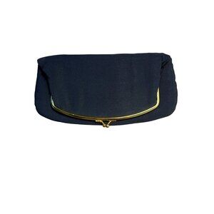 Vintage Mel Ton Navy Blue Sophisticated Clutch Purse With Gold Satin Interior Go